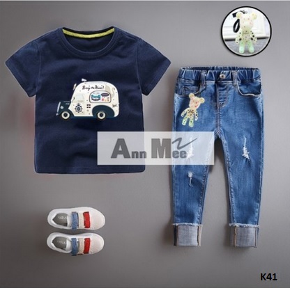 setelan kaos mobil jeans anak